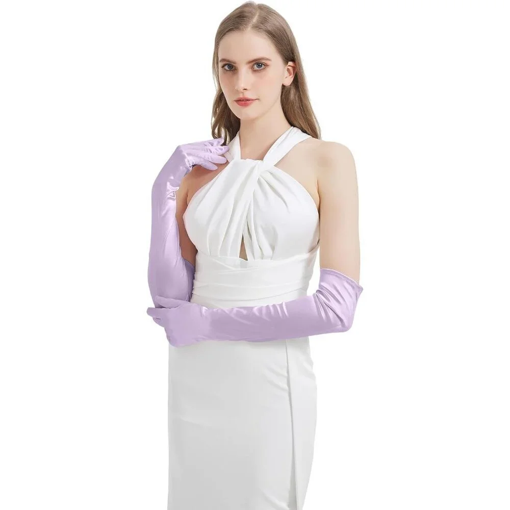Women's Light Purple Imported Satin Elbow Length Halloween Cosplay Opera Gloves